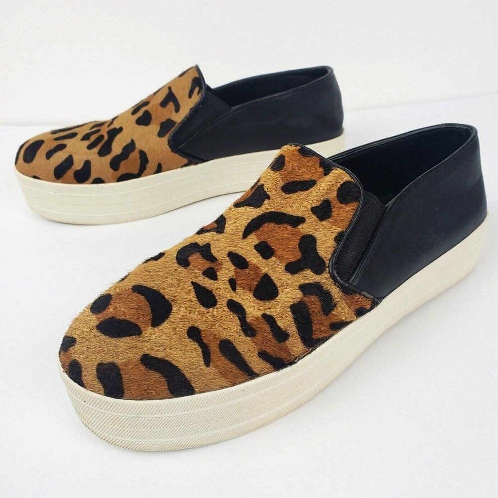 Steve Madden Buhba Black Leopard Cow Hair Platform Slip-on Sneaker Shoe sz 8.5